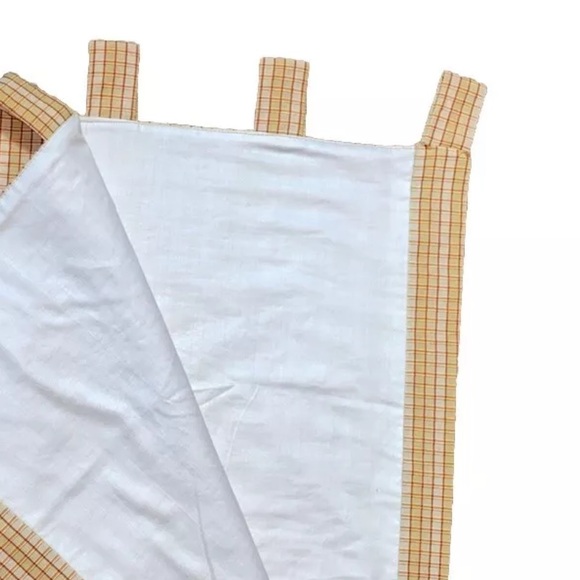 2 Tab Top Cafe Curtains Yellow Red Plaid Panels Drapes Bordered High End Pair - Picture 4 of 7